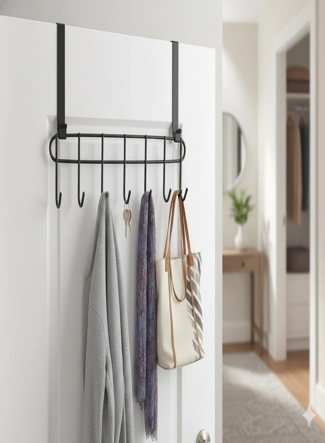 Konquer TimeS Heavy Duty Stainless Steel Over The Door Hook Hanger Organizer/Wall Hook Rack, No Drilling Required (Black) - Image 1